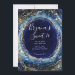 Ocean Blue & Gold Sparkling Lights Sweet 16 Party Einladung<br><div class="desc">Anpassen für jedes Ereignis.</div>