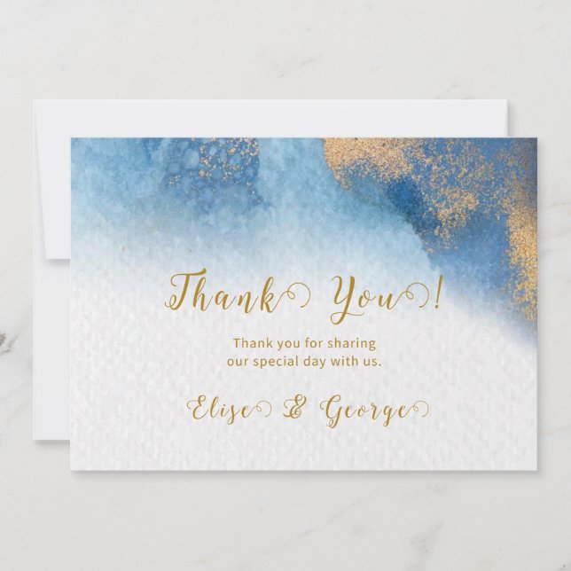 Ocean Blue Golden Watercolor Merci Cartes (Devant)