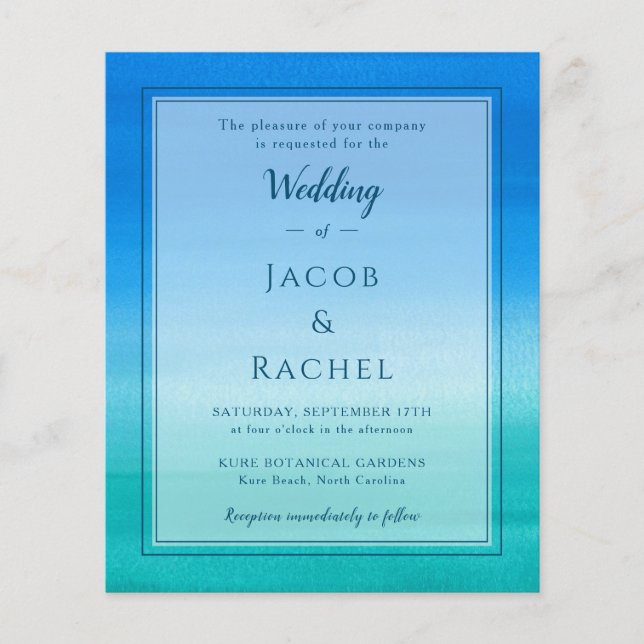 Ocean Blue Green Beach Einladung zur Hochzeit (Vorderseite)