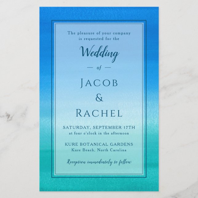 Ocean Blue Green Beach Einladung zur Hochzeit (Vorderseite)