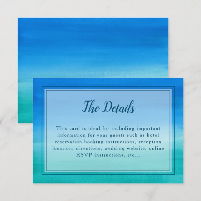 Ocean Blue Green Beach Wedding Details Card Einladung (Vorne/Hinten)