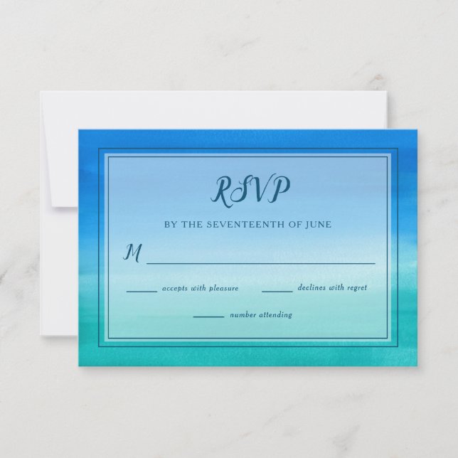 Ocean Blue Green Beach Wedding RSVP Card Einladung (Vorderseite)