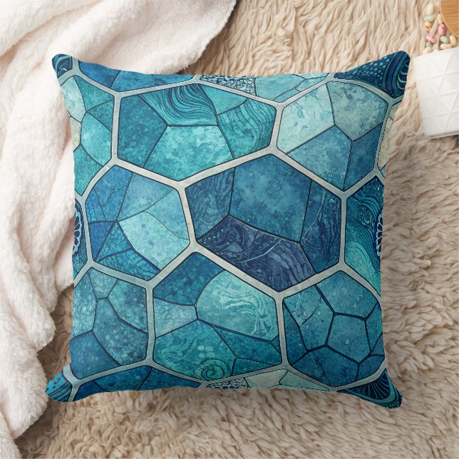 Ocean Blue Mosaic Pattern – Irregular Polygon Kissen (Decke)
