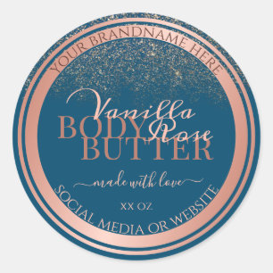 Ocean Blue Product Packaging Label Rose Gold Frame Runder Aufkleber