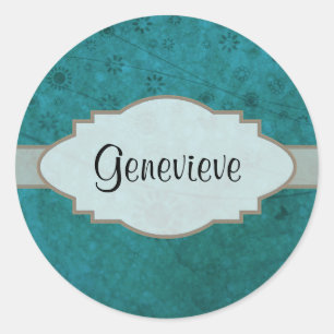 Ocean Blue Retro Abstrakte Namplate Runder Aufkleber
