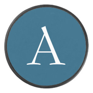 Ocean Blue Schlicht Elegant Modern Monogram Initia Eishockey Puck