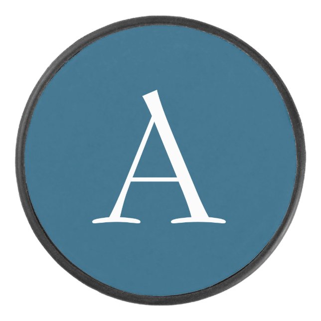 Ocean Blue Schlicht Elegant Modern Monogram Initia Eishockey Puck (Vorderseite)