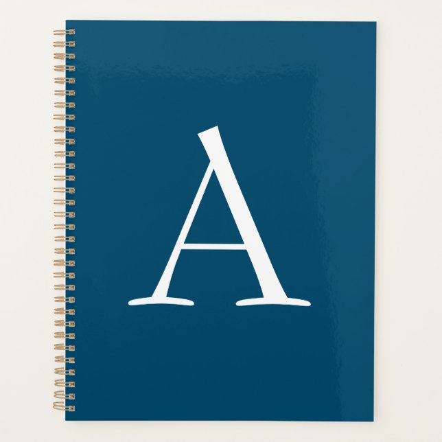 Ocean Blue Schlicht Elegant Modern Monogram Initia Planer (Vorderseite)