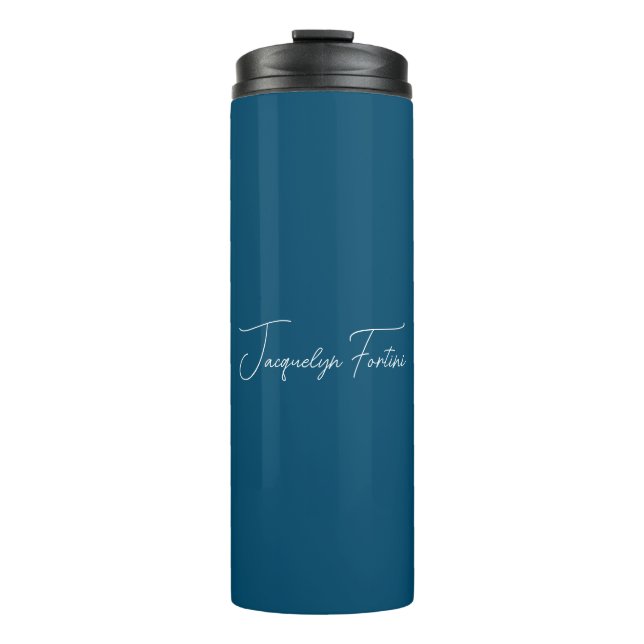 Ocean Blue Schlicht Elegante Minimalistische Kalli Thermosbecher (Vorderseite)