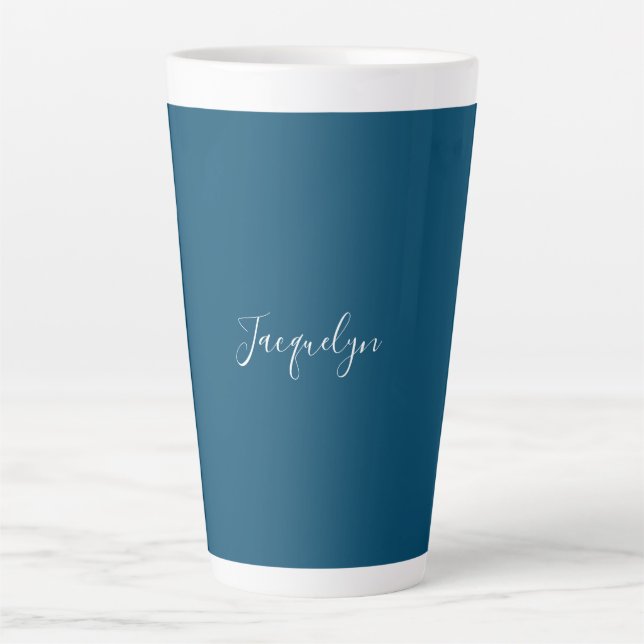 Ocean Blue Schlicht Elegante Moderne Kalligraphie  Milchtasse (Vorderseite)