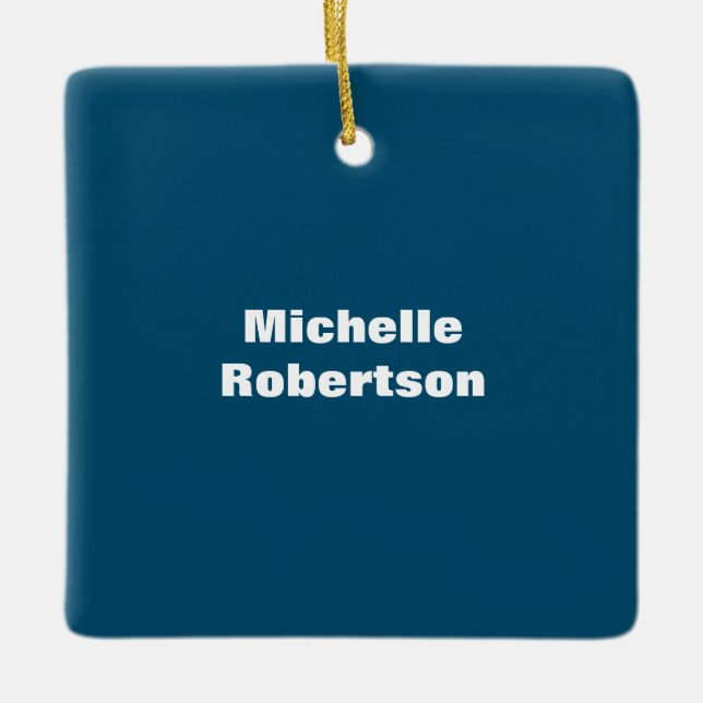 Ocean Blue Schlicht Minimalistischer Name hinzufüg Keramikornament (Vorderseite)