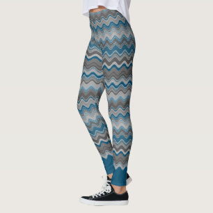 Ocean Blue Silver Gray Wavy Muster Leggings