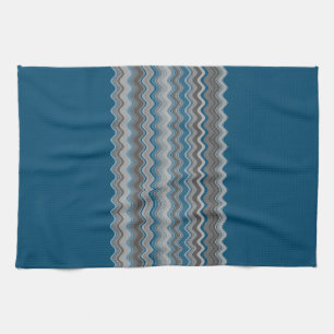 Ocean Blue Silver Gray Wavy Zigzag Muster Le Geschirrtuch