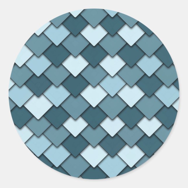 Ocean Blue Square und Diamond Pattern Runder Aufkleber (Vorderseite)