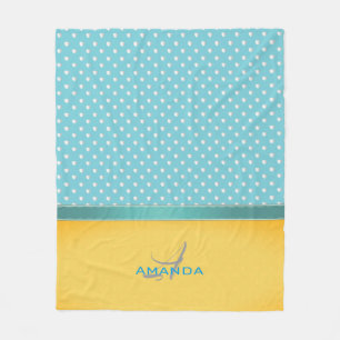 Ocean Blue, Sunny Beach, Silver Hearts Monogramm Fleecedecke