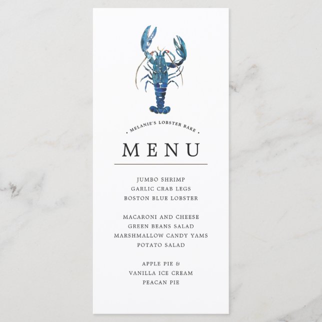 Ocean Blue Theme| Hummerkuchen Menükarte (Vorderseite)