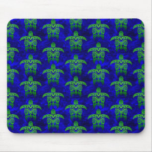 Ocean Blue Tribal Green Sea Turtles Mousepad