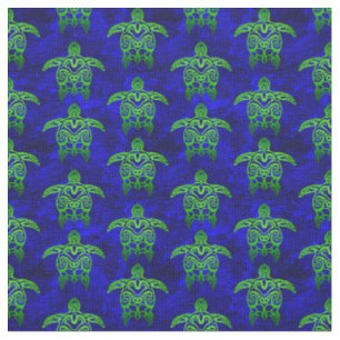 Ocean Blue Tribal Green Sea Turtles Stoff