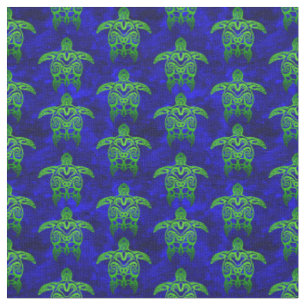 Ocean Blue Tribal Green Sea Turtles Stoff