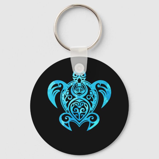 Ocean Blue Tribal Hawaiian Sea Turtle Schlüsselanhänger (Vorderseite)