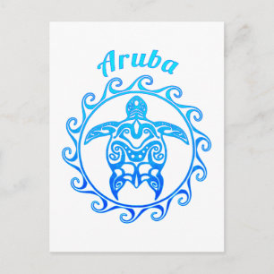 Ocean Blue Tribal Turtle Aruba Postkarte