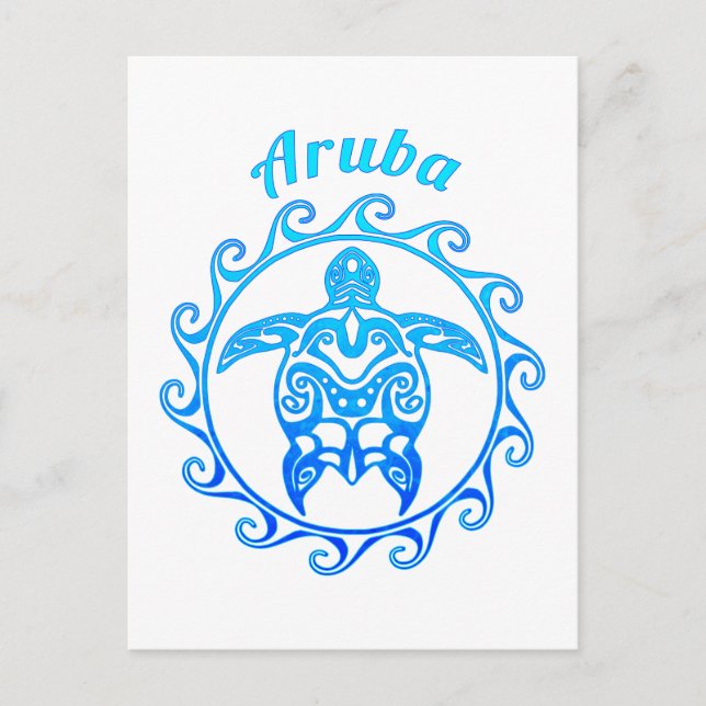 Ocean Blue Tribal Turtle Aruba Postkarte (Vorderseite)