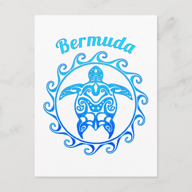 Ocean Blue Tribal Turtle Bermuda Postkarte (Vorderseite)
