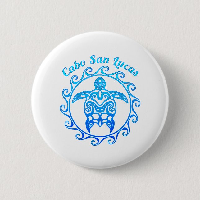 Ocean Blue Tribal Turtle Cabo San Lucas Button (Vorderseite)