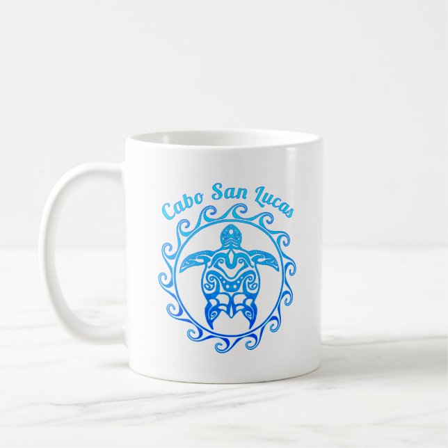 Ocean Blue Tribal Turtle Cabo San Lucas Kaffeetasse (Links)