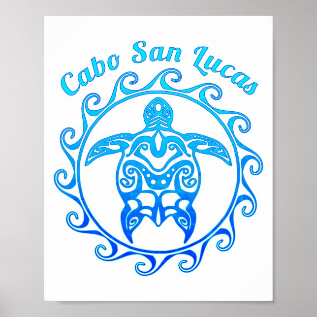 Ocean Blue Tribal Turtle Cabo San Lucas Poster (Vorne)