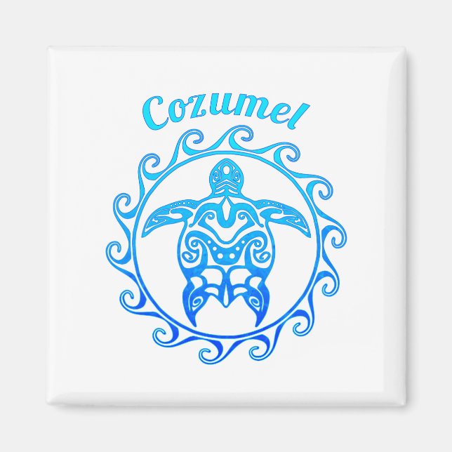 Ocean Blue Tribal Turtle Cozumel Magnet (Vorne)