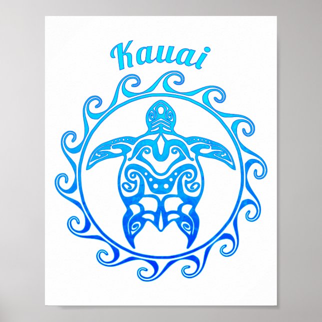 Ocean Blue Tribal Turtle Kauai Poster (Vorne)