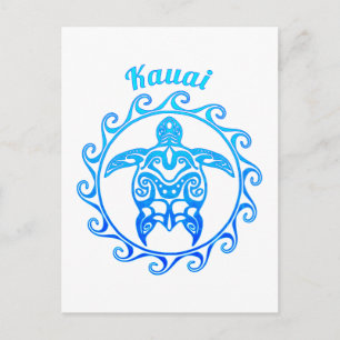 Ocean Blue Tribal Turtle Kauai Postkarte