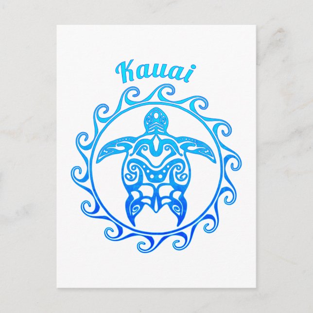 Ocean Blue Tribal Turtle Kauai Postkarte (Vorderseite)