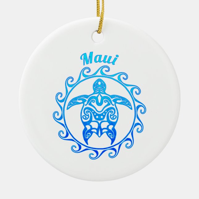 Ocean Blue Tribal Turtle Maui Keramik Ornament (Vorne)