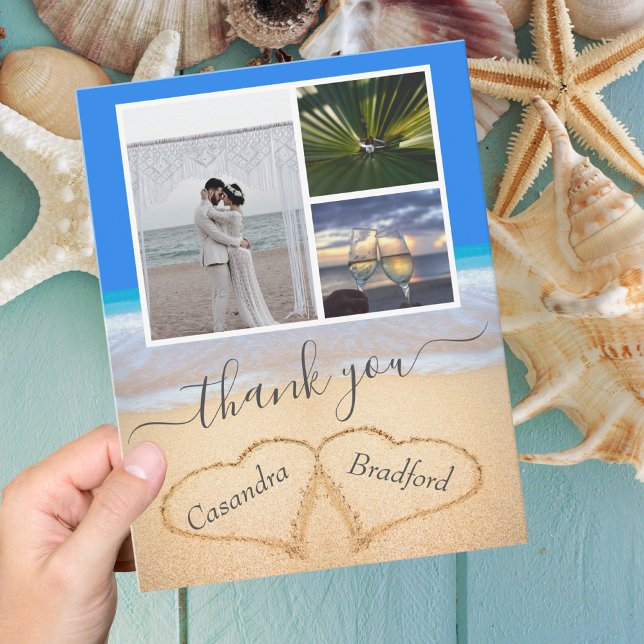 Ocean Blue Tropical Beach Herz in Sand Wedding Dankeskarte (Von Creator hochgeladen)