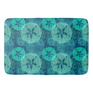 Ocean Blue und Aqua Sand Dollars und Muscheln Badematte