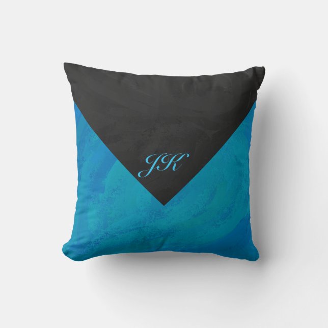 Ocean Blue und Black Monogram Kissen (Vorderseite)