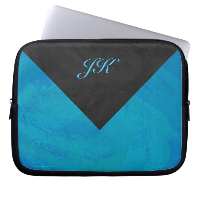 Ocean Blue und Black Monogram Laptopschutzhülle (Vorderseite)