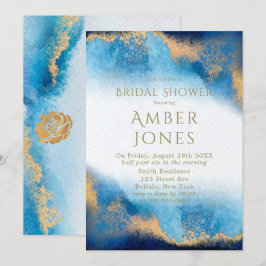Ocean Blue und Gold Agate Brautparty Einladung