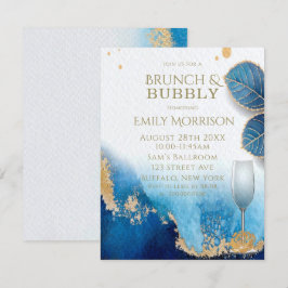 Ocean Blue und Gold Agate Brunch und Bubbly Einladung