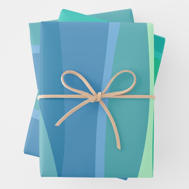 Ocean Blue und Green Abstrakte Formen Ästhetisch Geschenkpapier Set (Beispiel)