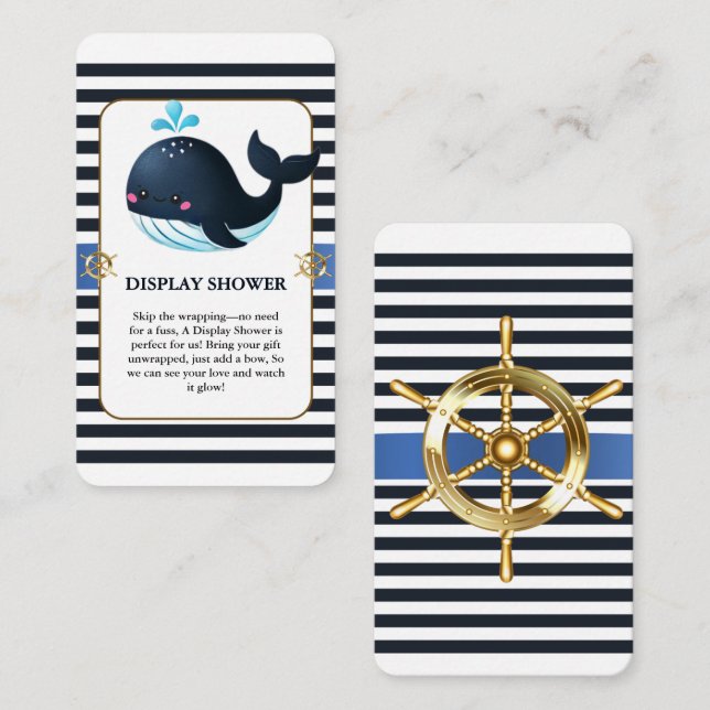 Ocean Blue Under Sea Kawaii Whale Baby Shower Begleitkarte (Vorne/Hinten)