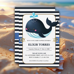 Ocean Blue Under Sea Kawaii Whale Baby Shower Einladung