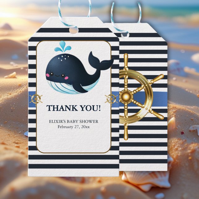 Ocean Blue Under Sea Kawaii Whale Baby Shower Geschenkanhänger (Von Creator hochgeladen)