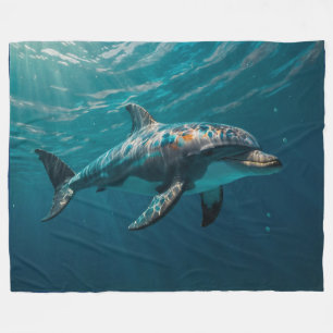 Ocean Blue Underwater Dolphin Portrait Fleecedecke