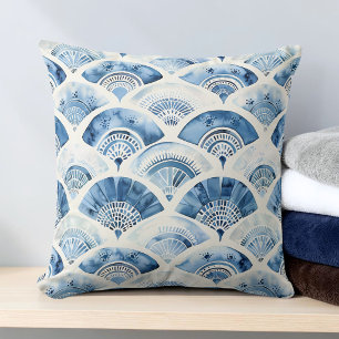 Ocean Blue Watercolor Geometric Gradient Art Deco Kissen
