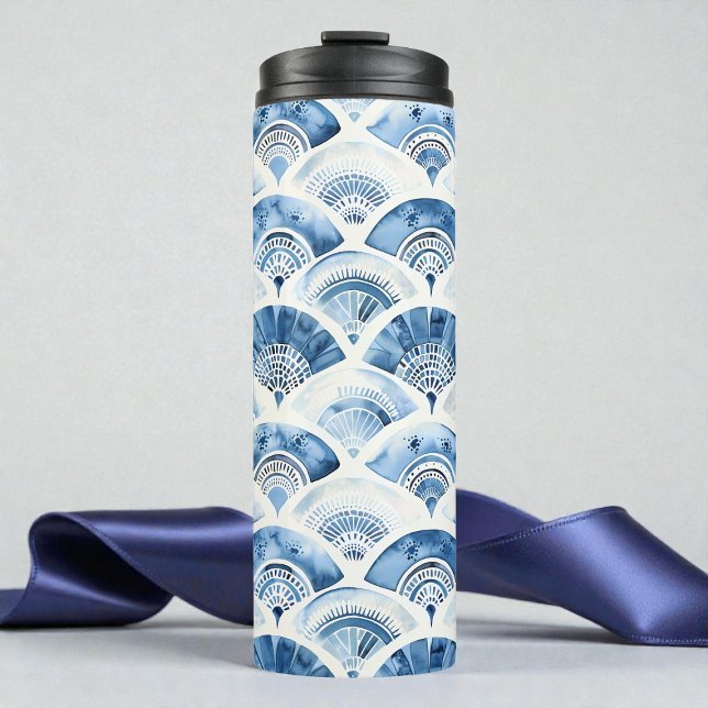 Ocean Blue Watercolor Geometric Gradient Art Deco Thermosbecher (Ocean Blue Watercolor Geometric Gradient Art Deco Thermal Tumbler)