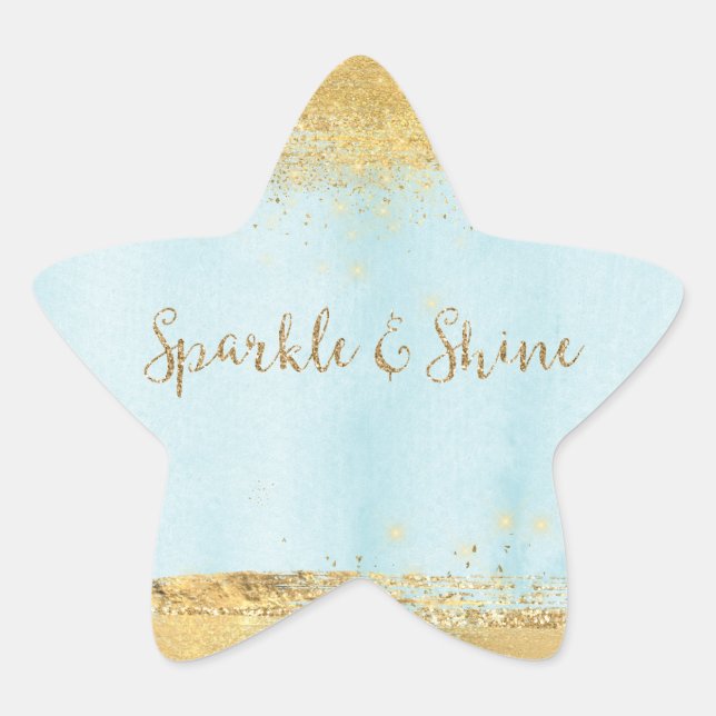Ocean Blue Watercolor Gold Sparkone Stern-Aufkleber (Vorderseite)