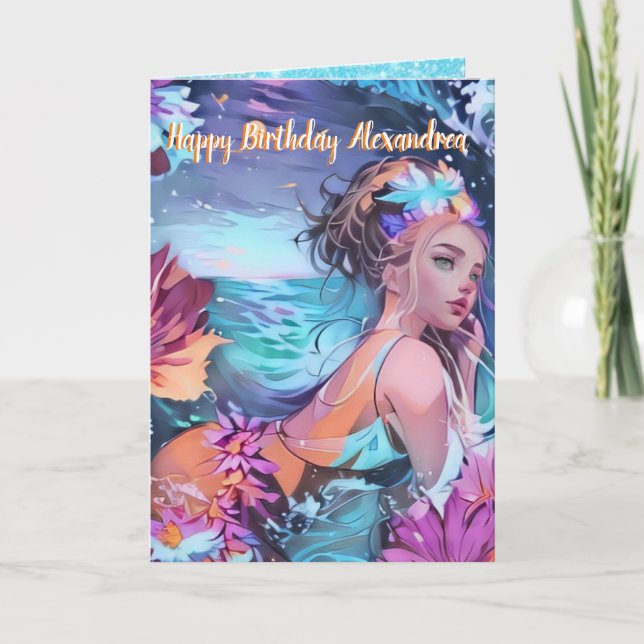 Ocean Blue Watercolor Mermaid Grußkarte Karte (Vorderseite)